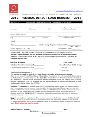 2012-2013 Federal Direct Loan Request Form