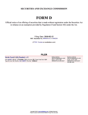SEC Form D Notice of Exempt Offering of Securities