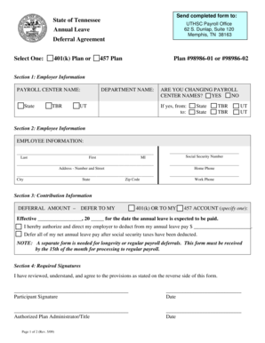 Tennessee Annual Leave Payment Deferral Agreement