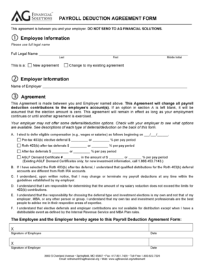 Payroll Deduction Agreement Form
