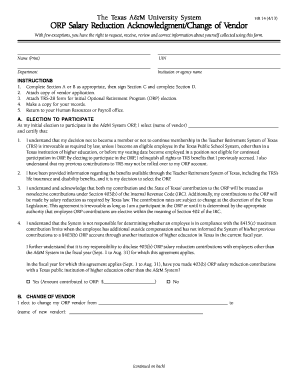 Texas A&M ORP Salary Reduction Acknowledgment