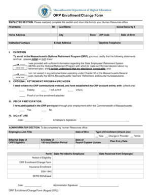 Massachusetts ORP Enrollment Form