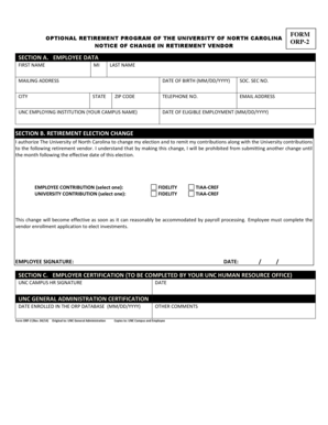 University of North Carolina ORP-2 Retirement Vendor Change Form