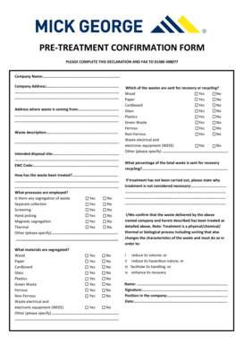 Pre-Treatment Confirmation Form