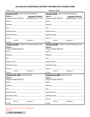 Alcoholics Anonymous District Information Change Form