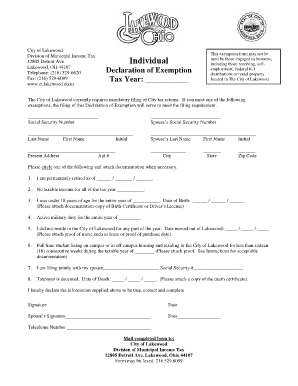 City of Lakewood Income Tax Exemption Form