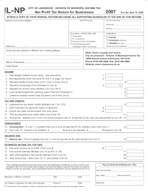 City of Lakewood Net Profit Tax Return