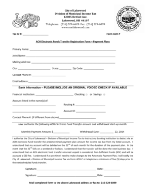 City of Lakewood ACH Payment Plan Form