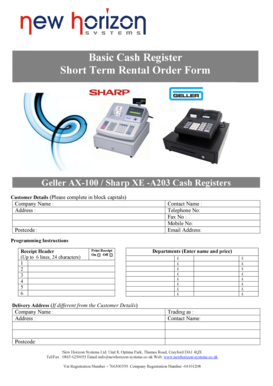 UK Basic Cash Register Short Term Rental Form