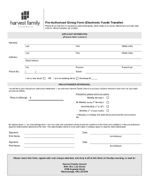 Pre-Authorized Giving Form (Electronic Funds Transfer)
