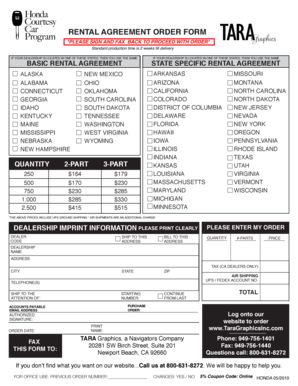 Rental Agreement Order Form