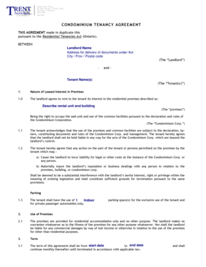 Ontario Condominium Tenancy Agreement