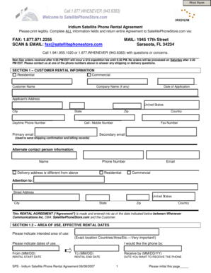Iridium Satellite Phone Rental Agreement