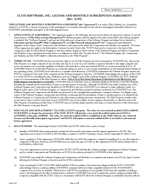 Elite Software License and Monthly Subscription Agreement