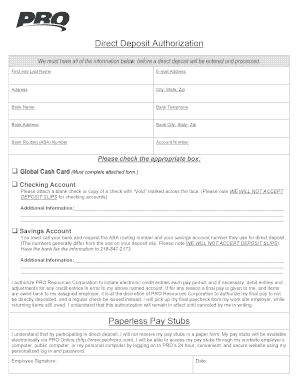 Direct Deposit Authorization Form