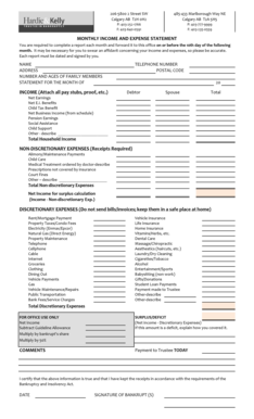 Monthly Income and Expense Statement