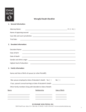 Wrongful Death Checklist