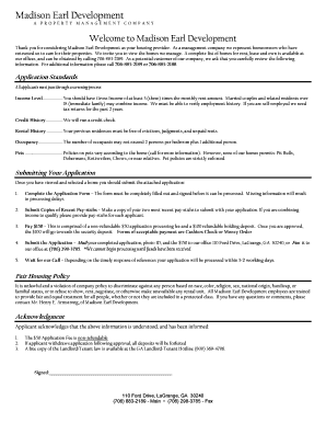 Madison Earl Development Rental Application