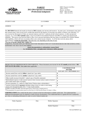 2013-2014 Special Circumstances Form