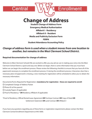 West Clermont Student Change of Address Form