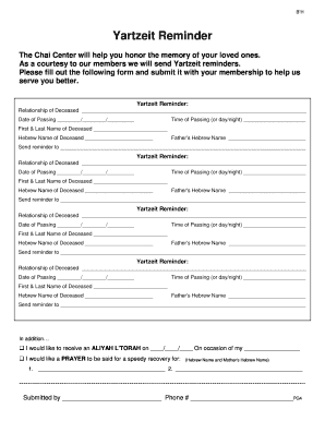 Yartzeit Reminder Form