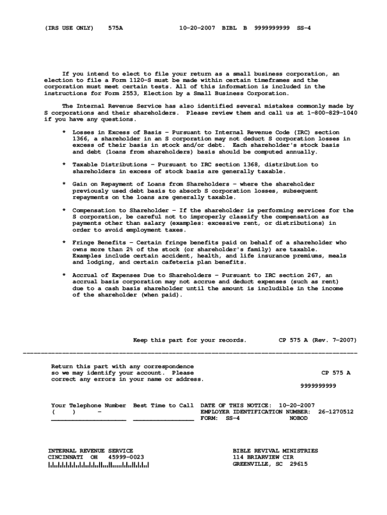 CP 575 A Notice Bible Revival Ministries Fill Out Sign Online DocHub