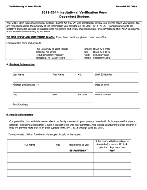 2013–2014 Institutional Verification Form