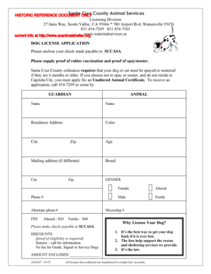 Santa Cruz County Dog License Application