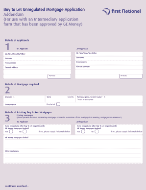 Buy to Let Unregulated Mortgage Application Addendum