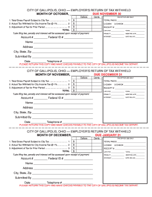 City of Gallipolis Ohio Employer's Return of Tax Withheld