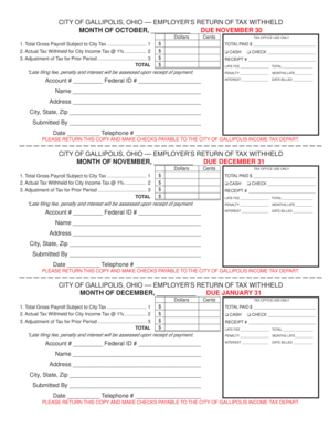 City of Gallipolis Employer's Return of Tax Withheld