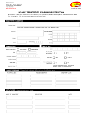 NSW Rice Delivery Registration Form