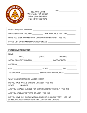 Employment Application Form