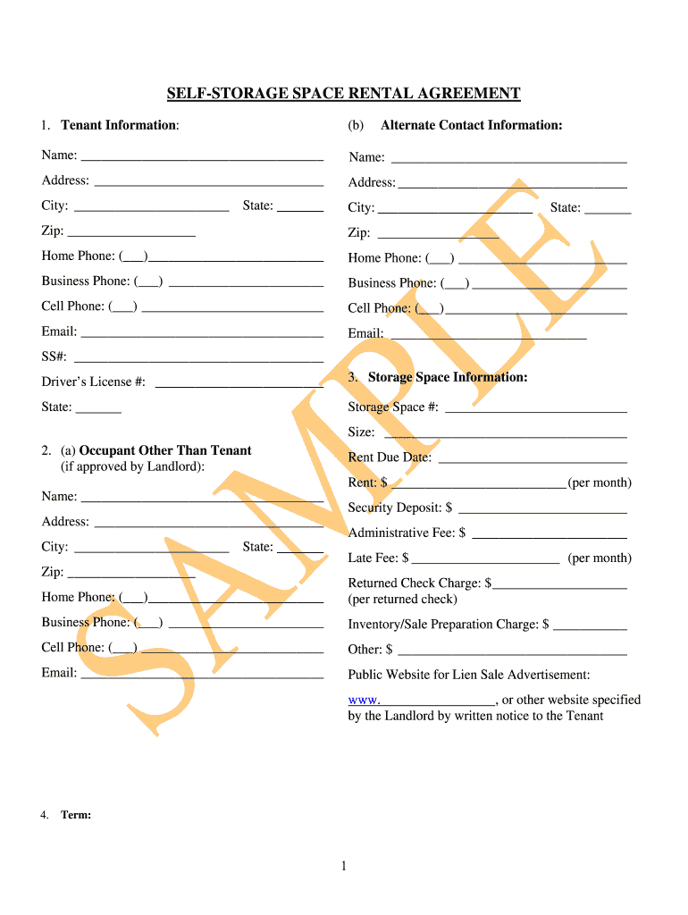Fillable Online Sample Rental Agreement Self Storage Association Of 
