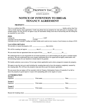 Notice of Intention to Break Tenancy Agreement