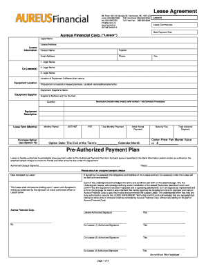 Aureus Financial Corp Lease Agreement