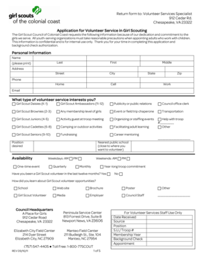 Girl Scout Volunteer Application Form