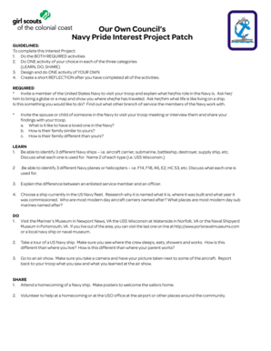 Girl Scouts Navy Pride Interest Project Guidelines