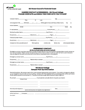 Girl Scout College Registration Form