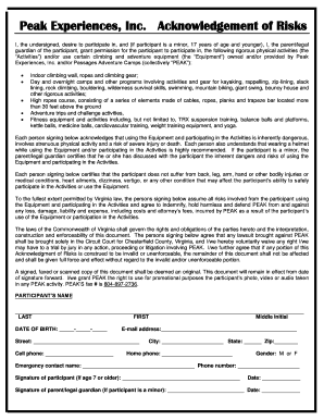 Acknowledgement of Risks for Adventure Activities