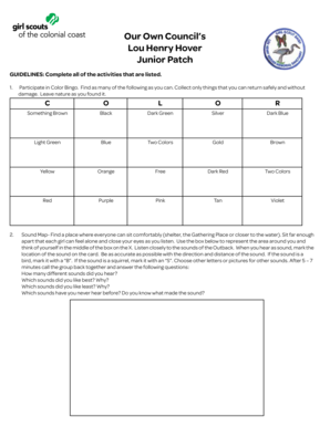 Girl Scout Council of Colonial Coast Junior Patch Guidelines