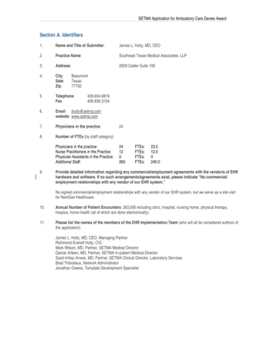 SETMA Ambulatory Care Davies Award Application