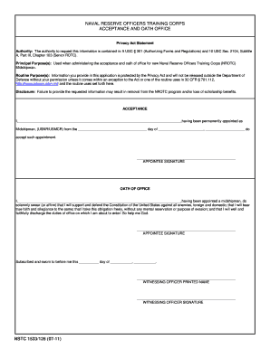Naval Reserve Officers Training Corps Acceptance and Oath Form