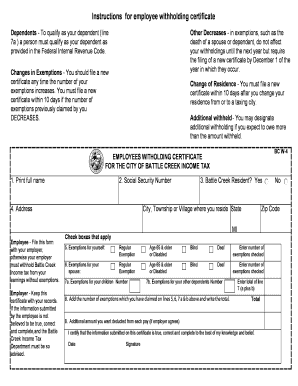 BC W-4 Employee Withholding Certificate