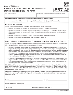 Oklahoma Clean-Burning Motor Vehicle Fuel Property Credit Form 567-A
