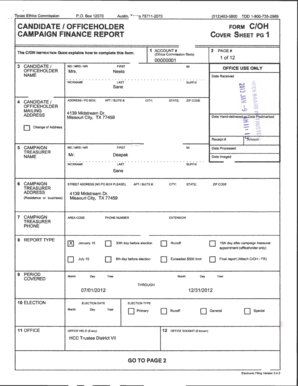 Texas Campaign Finance Report Cover Sheet