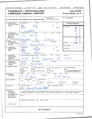 Texas Campaign Finance Report Form C/OH