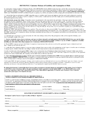 SKYMANIA! Customer Release of Liability and Assumption of Risk