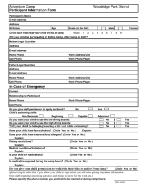 Adventure Camp Participant Information Form