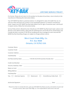 Lifetime Service Policy for Key Reel